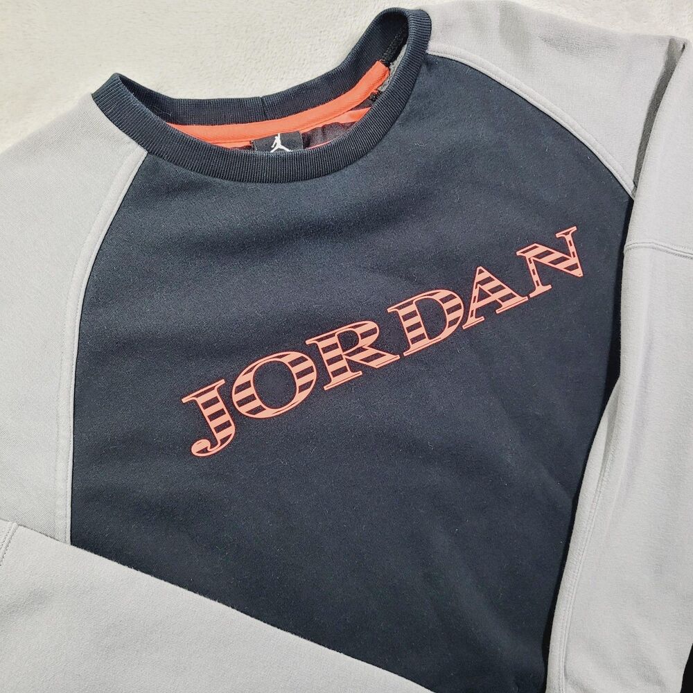 Jordan Sweatshirt Mens 2XL Black Gray Pullover Crew Neck Graphic Pockets